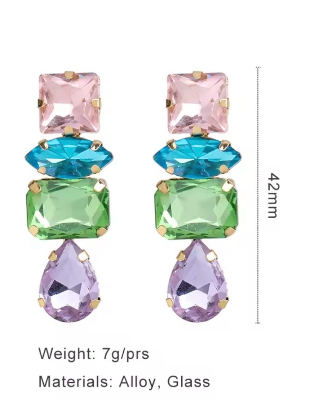 NEW Multi-Color Glass Drop Boho Earrings - Pastel Gemstone Statement - Picture 3 of 7